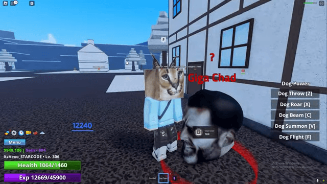 Giga Chad NPC on Snow Island in a dated Meme Sea video