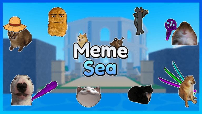 Official Meme Sea promotional artwork with Floppa, Doge and meme characters